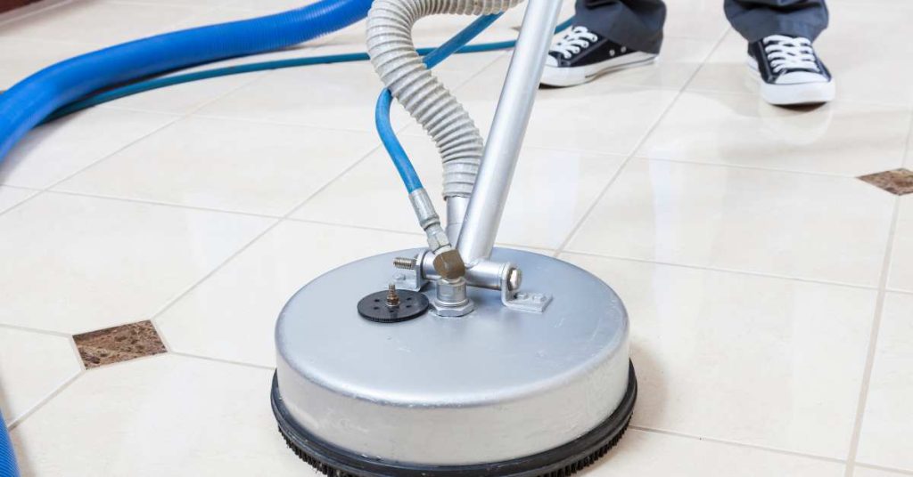 Shiny clean tile floor with freshly sealed grout lines