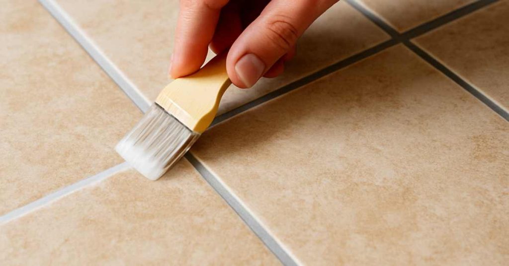 Person applying grout sealer