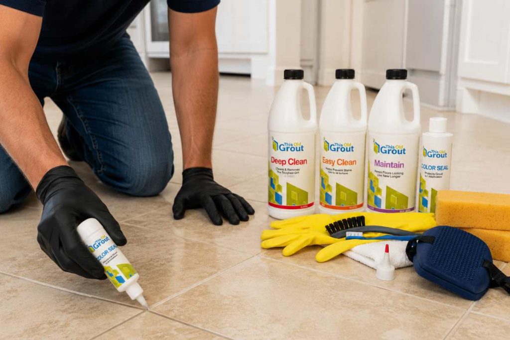 applying professional-grade grout sealer to tile floor for long-lasting protection