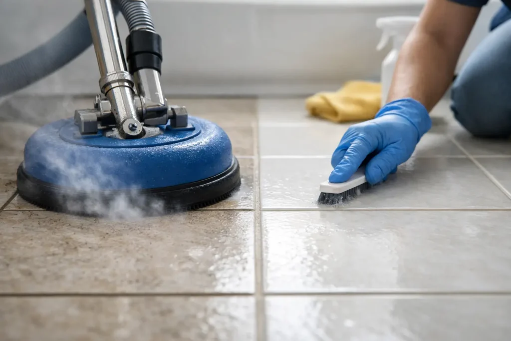 restored grout lines on a ceramic tile floor