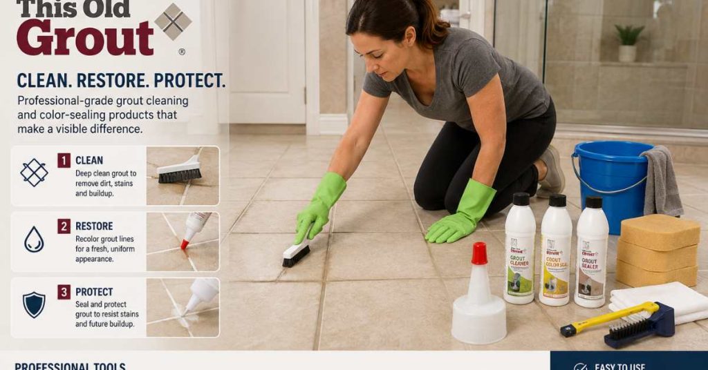 Homeowner cleaning and restoring stained tile grout with professional-grade grout cleaning and color-sealing products from This Old Grout.
